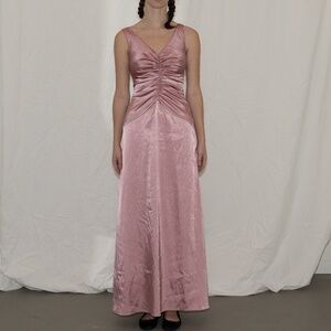 Vintage 90s pink satin ballgown front ruching size 6 jessica mcclintock